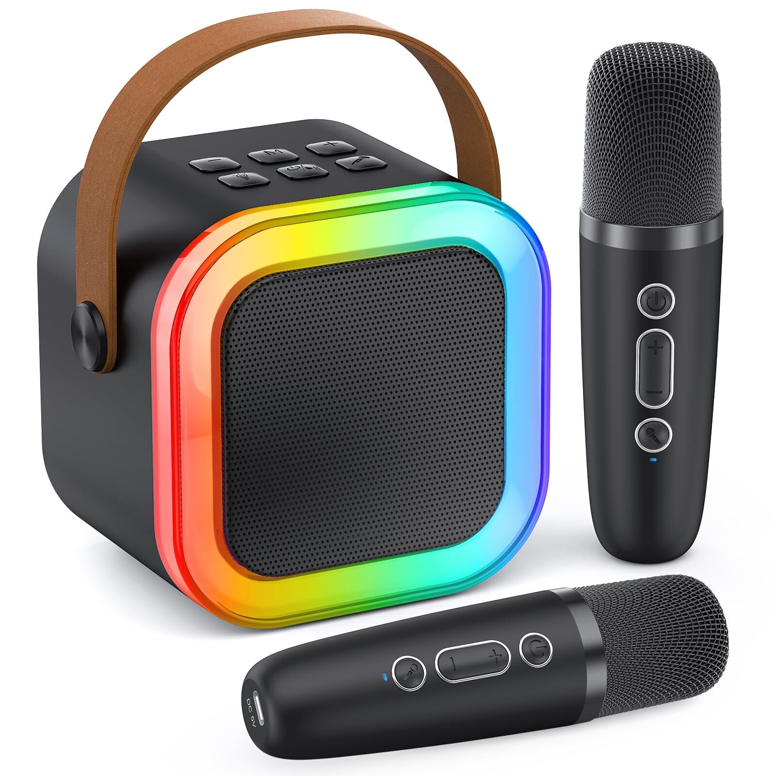 Portable Karaoke Machine with Bluetooth Dual Wireless Mics and Lighting Effects