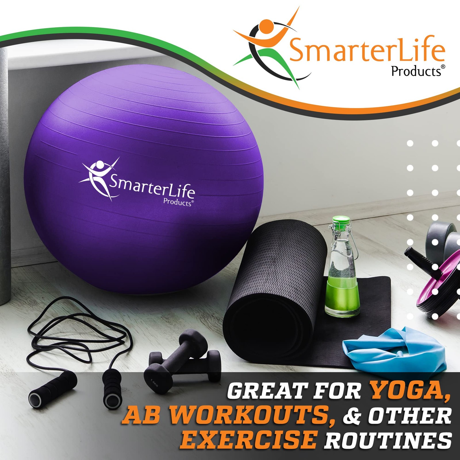 SmarterLife Exercise Ball Yoga Ball for Fitness, Balance, Stability, or Pregn...