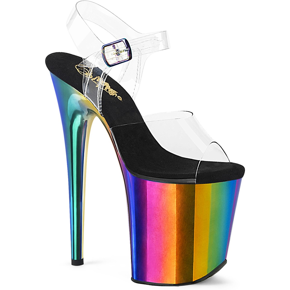 Pleaser 8" Chrome Plated Pf Ankle Strap Sandals Adult Women Flam808Rc/C/Rbowch