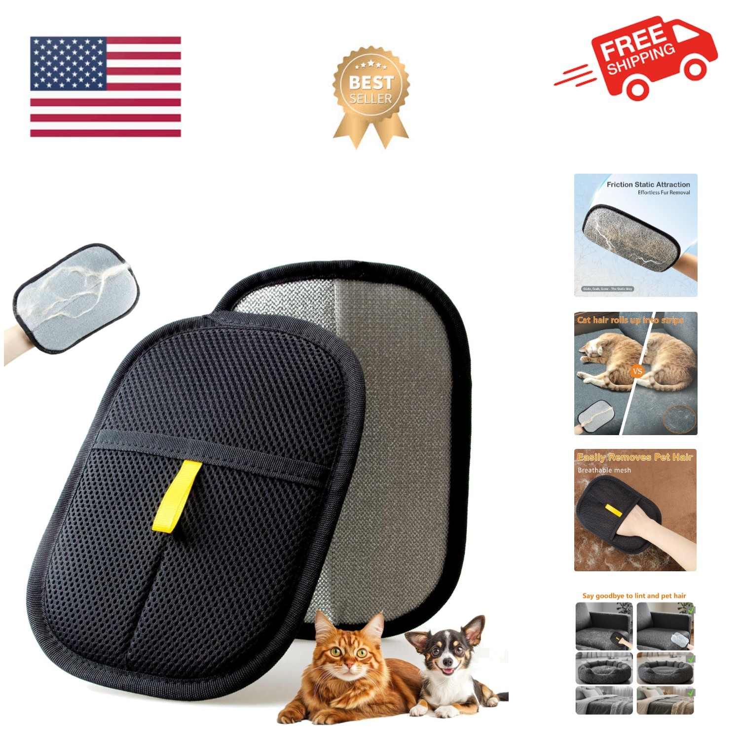 Reusable Magic Brush Pet Hair Remover Glove for Couch & Carpets - Black, 1 Pack