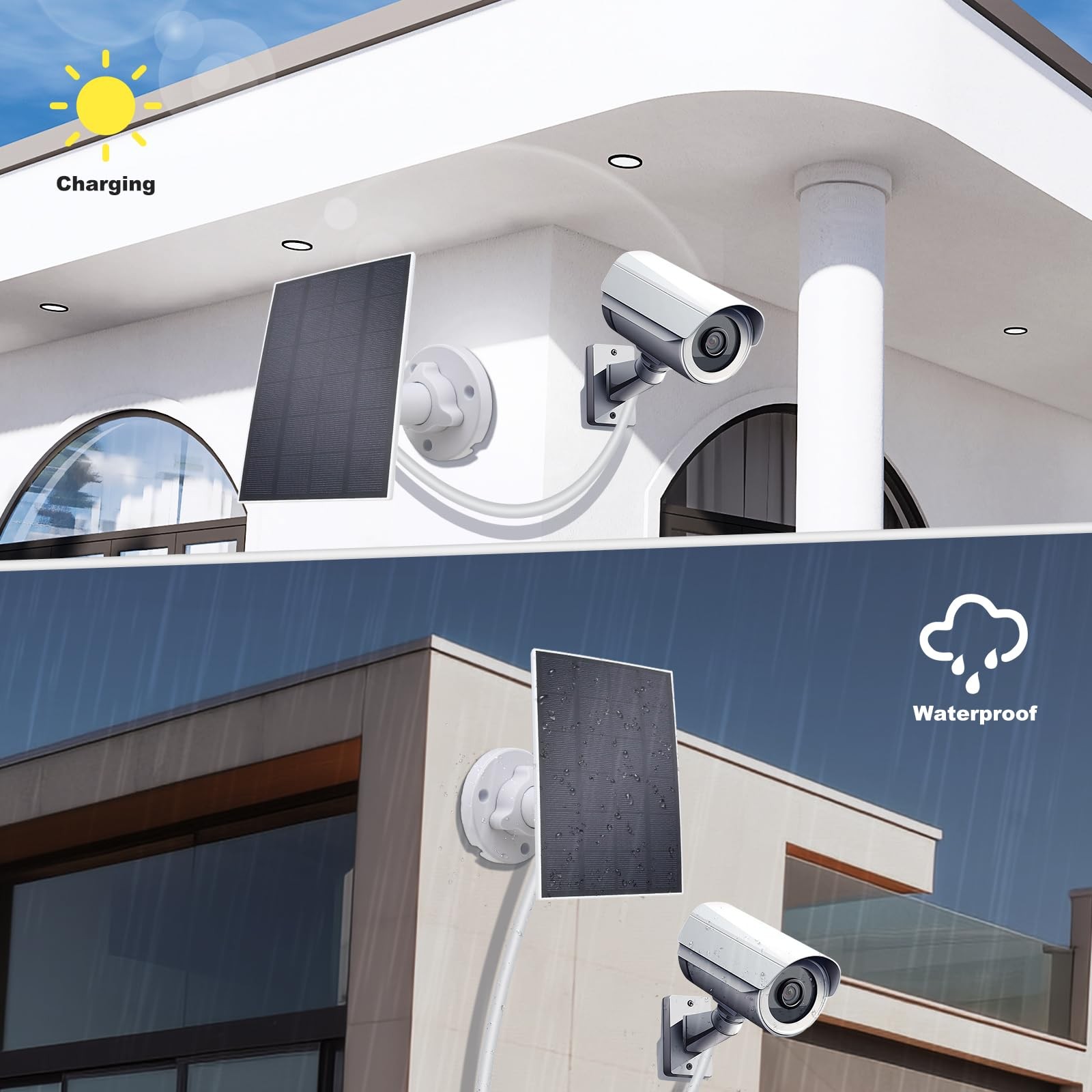 5V 3W Waterproof Solar Panel Charger for Outdoor Security Camera with DC...