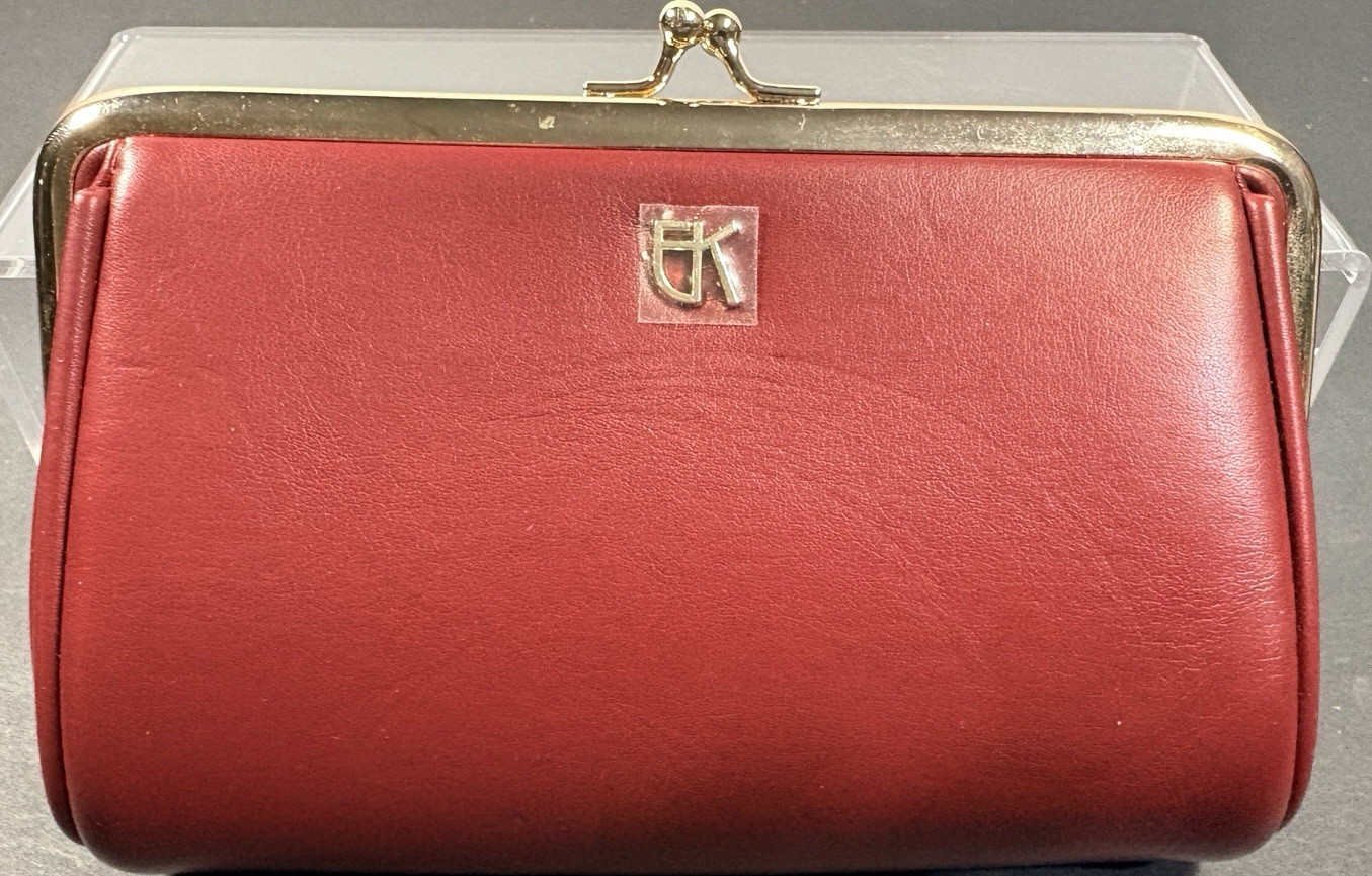 Emmanuelle Khanh Paris Red Vegan Leather KISS-Lock Eyewear Case/Clutch EK Logo