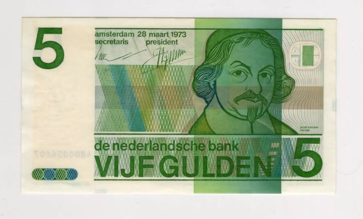 Netherlands 5 GULDEN 1973 poet Joost van den Vondel AU+ 141-267