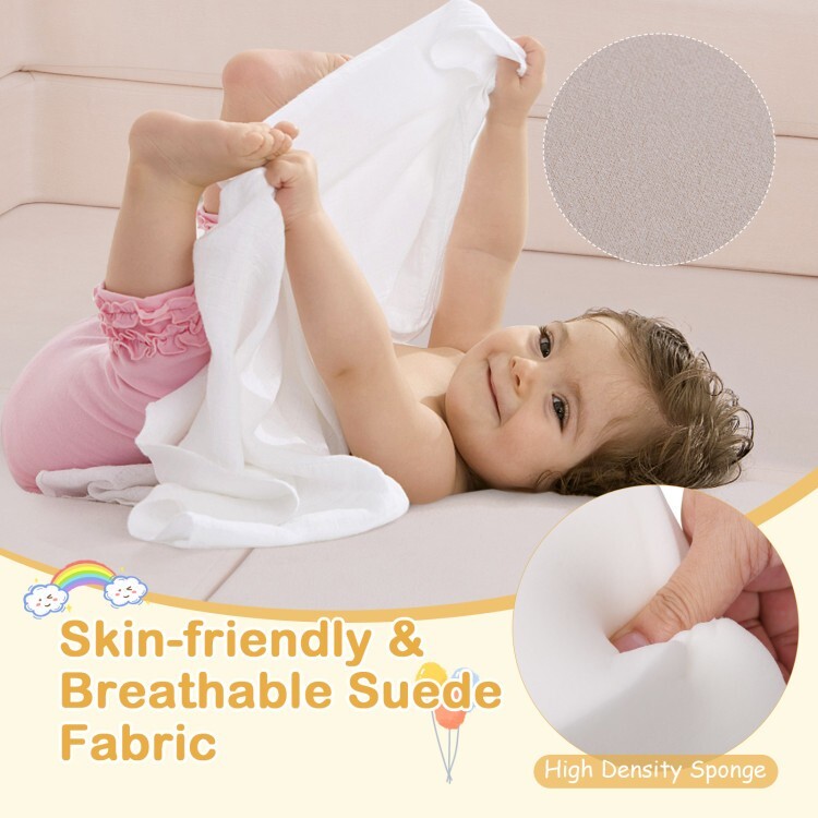 9Pcs Climb and Crawl Foam Children Play Toddler Convertible Sofa Couch Set Beige