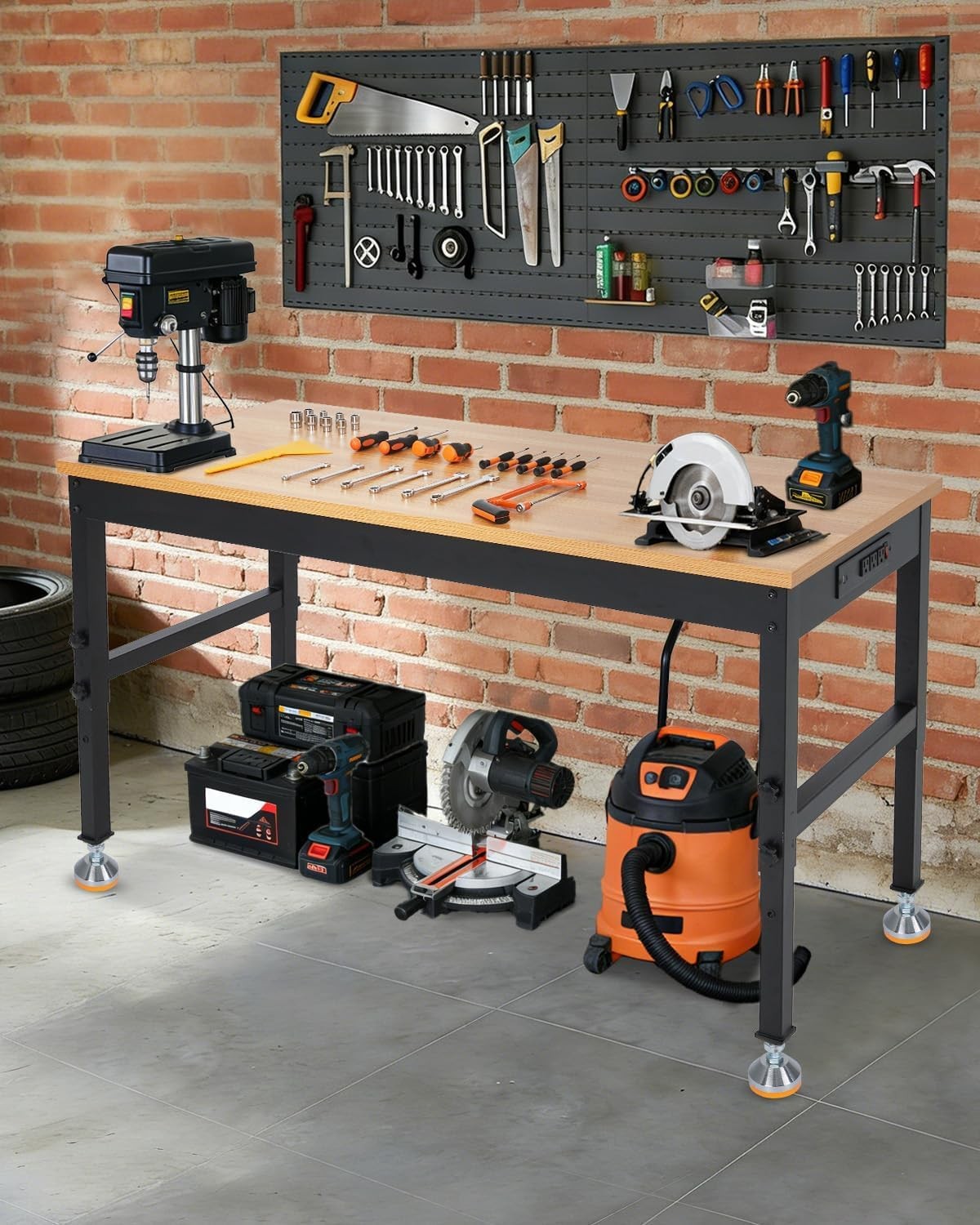 48in Adjustable Workbench Garage Tool Bench w/ Power Outlet 2500LB