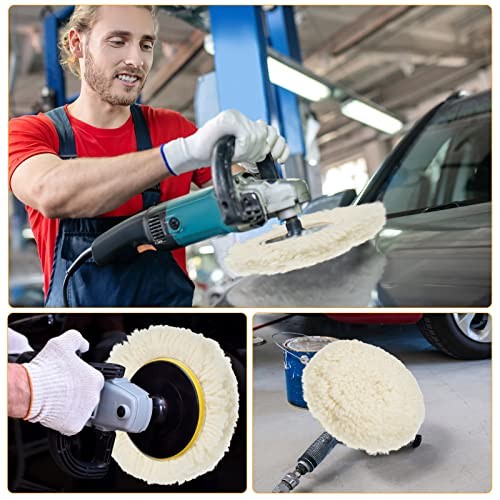 6 Pcs Wool Polishing Pad Hook Loop Buffing Pad for Drill Curved Edge 3 Inch