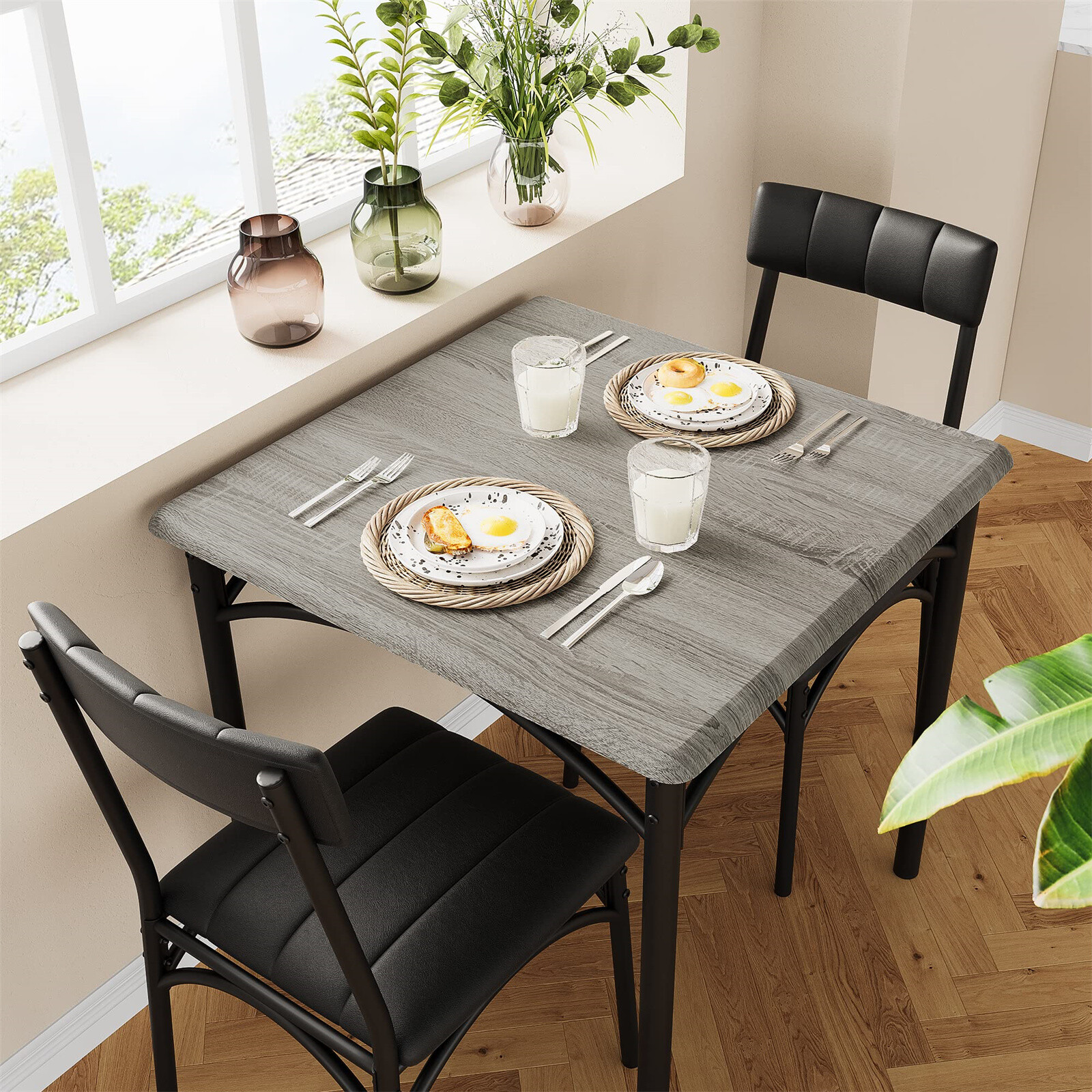 🔥3-Piece Kitchen Table and Upholstered Chairs Dining Table Set for Small Space