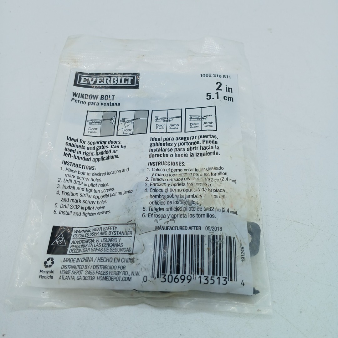 Everbilt Window Bolt Black 2" 1002 316 511