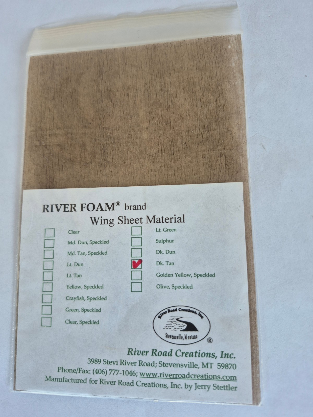 RIVER ROAD  WING SHEET  Material, Dark Tan , Fly tying