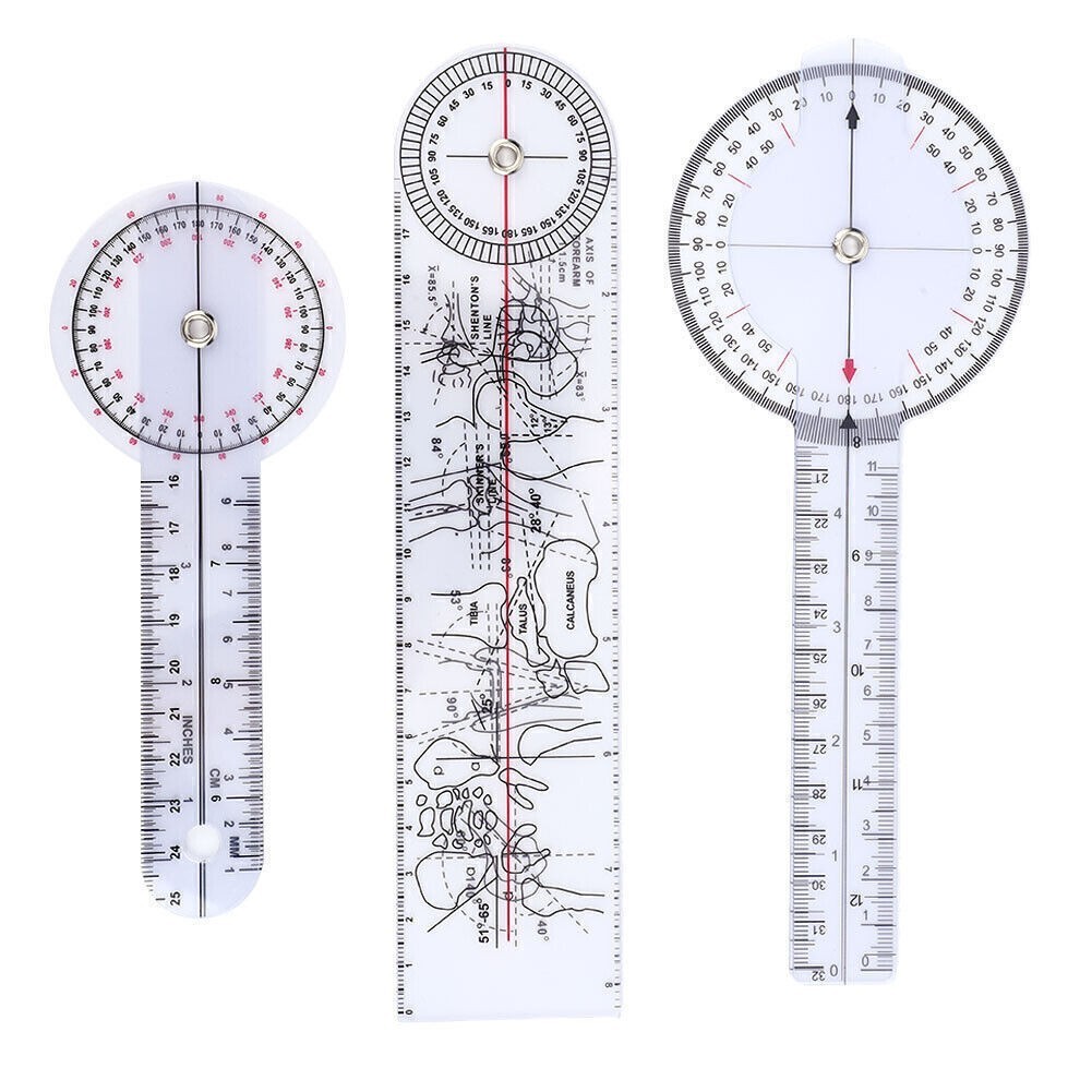 3Pcs 6/8/10inch 360 Degree Protractor Angle Medical Ruler Spinal Goniometer