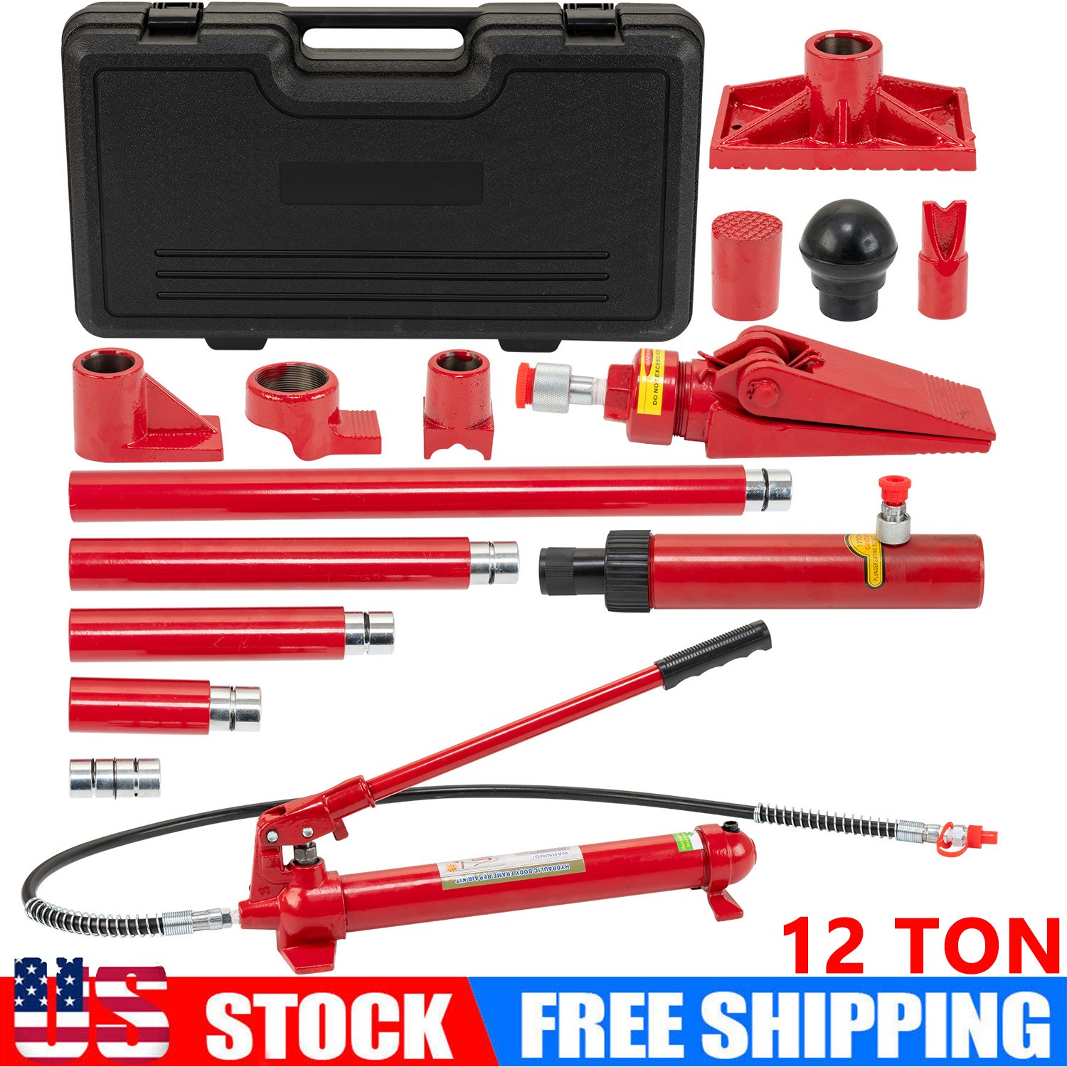 12 Ton Porta Power Hydraulic Jack Auto Body Frame Repair Kit 1.4m Hose Lift Ram