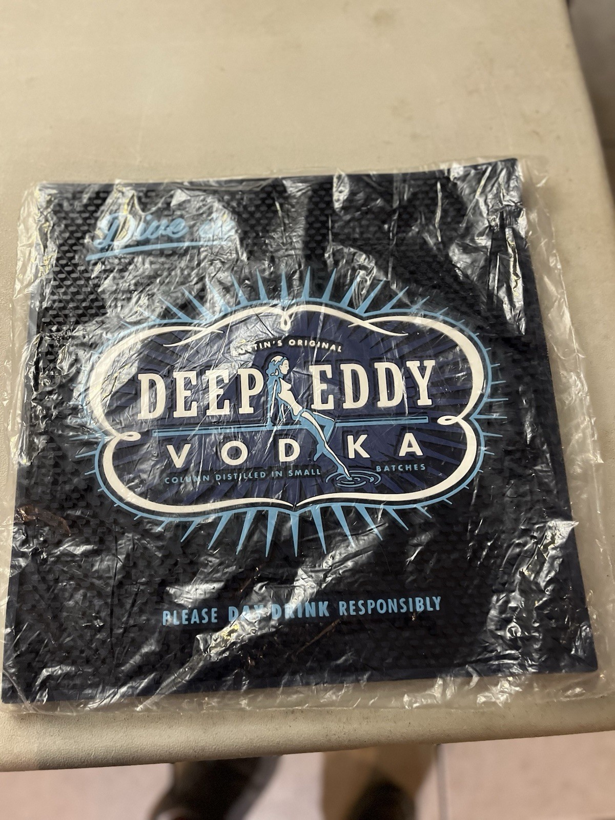 Deep Eddy Vodka, Bar Mat Rubber ,Square ,Spill Drip Mat 15.5x15.5" NEW- HTF,