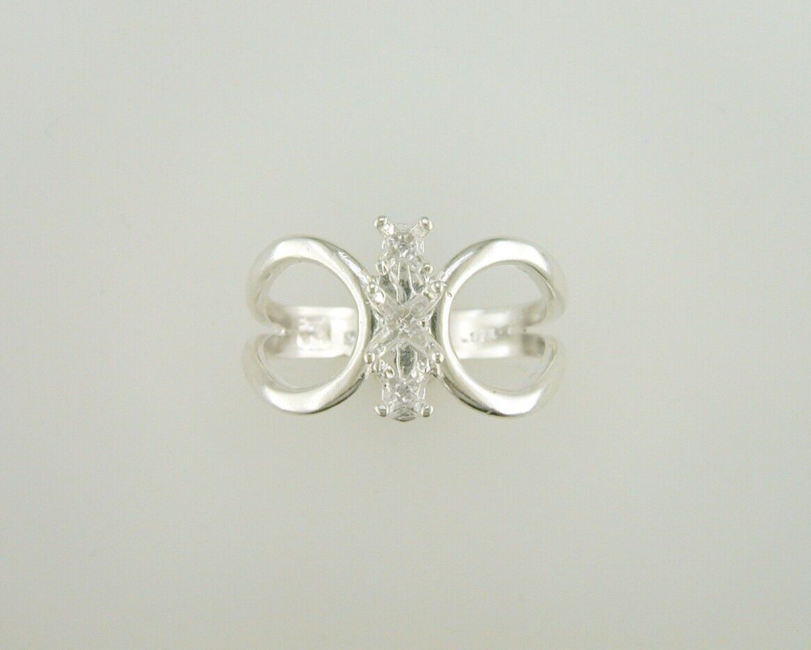 Round Loop Shank Three Stone Ring Setting Sterling Silver