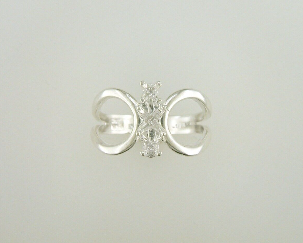 Round Loop Shank Three Stone Ring Setting Sterling Silver