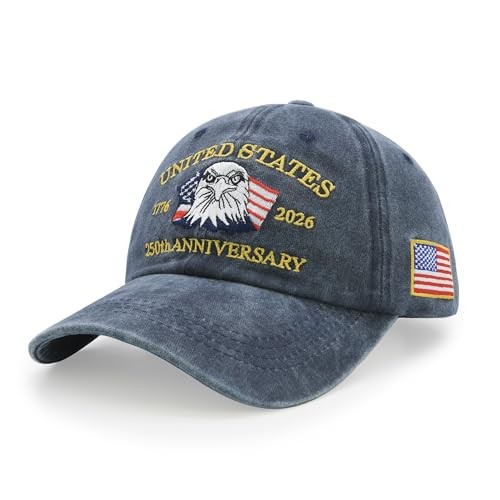250th Anniversary USA Hat, Patriotic Embroidered Baseball Cap for 4th of July
