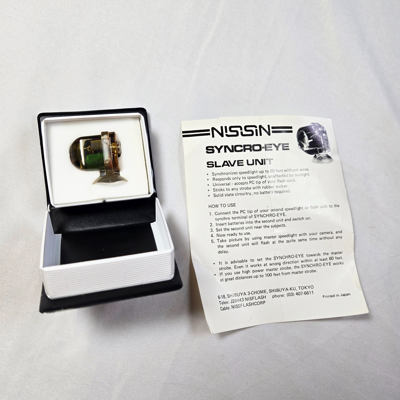 Vintage Collectible NISSIN SYNCRO-EYE Flash Slave Unit Trigger BOXED Manual
