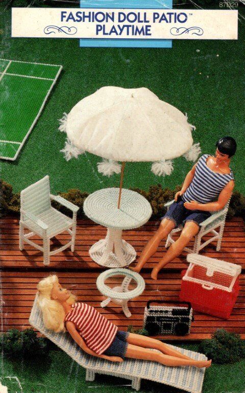VINTAGE ANNIE'S ATTIC 1989 PLASTIC CANVAS FASHION DOLL PATIO PLAYTIME