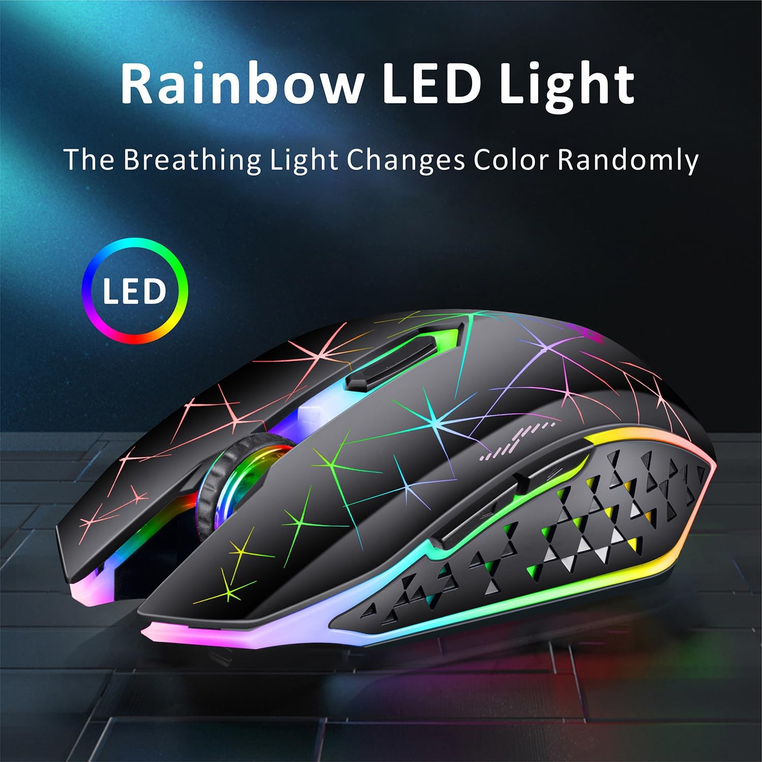 V7 Wireless Gaming Mouse, Rechargeable LED Wireless Mouse Silent Optical Rain...