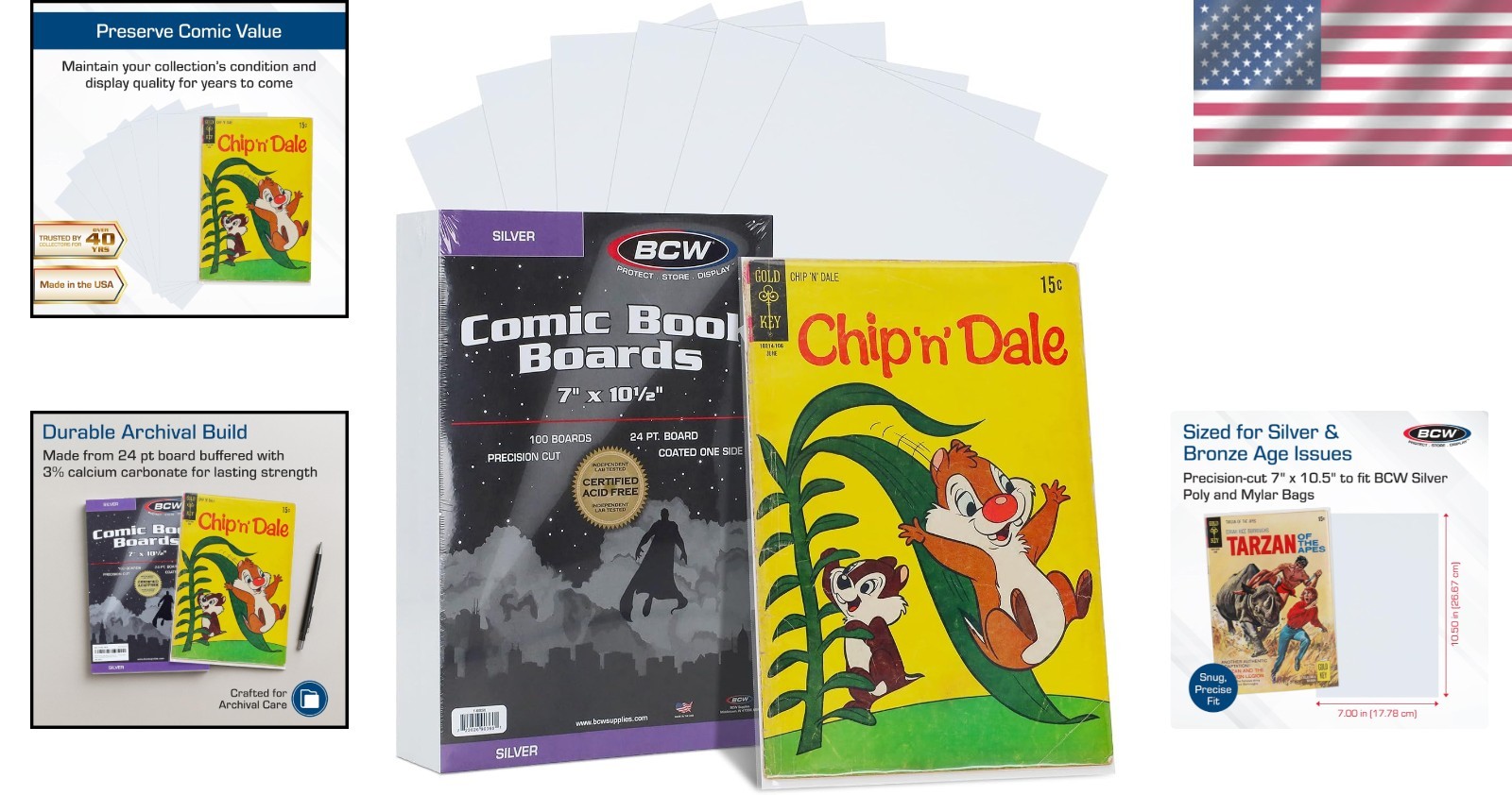 24-Point Comic Book Backing Boards 200-Pack 7" x 10.5" - Dust-Resistant