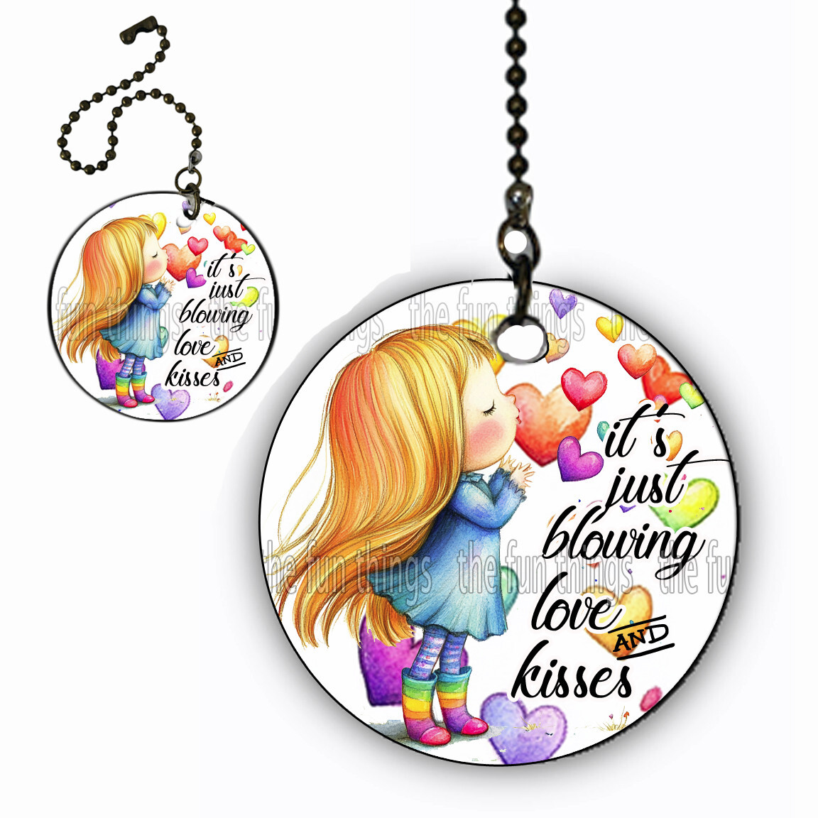 Set 2 Love & Kisses Ceiling Fan Lighting Pull Chain Extension 4" Chain 2" Charm
