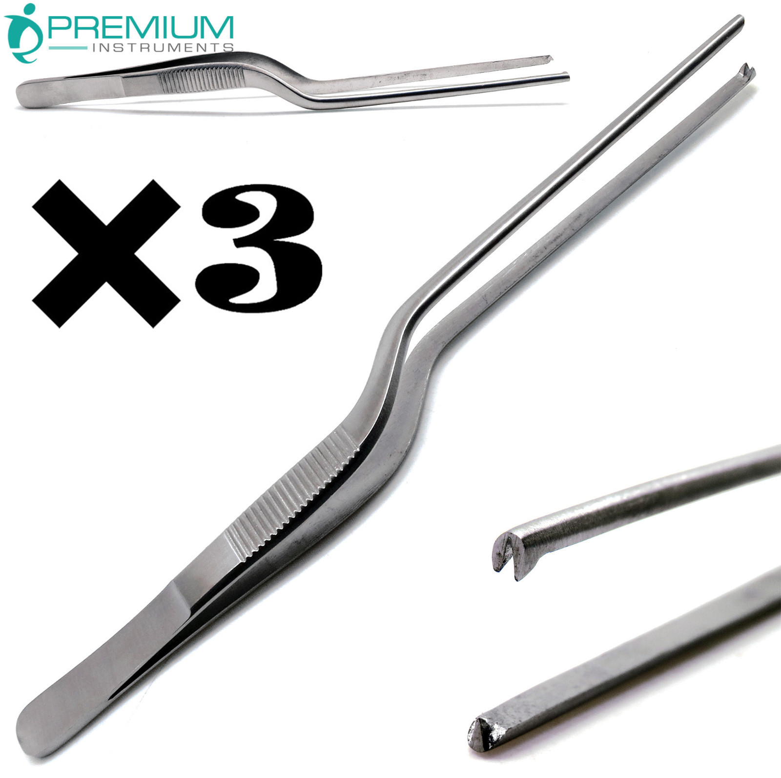 3 Pcs ENT Adson Bayonet Forceps 6.25" Kocher 1x2 Teeths Tweezers Instruments
