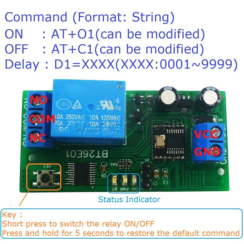 DC12V 1 Channel Bluetooth BLE 5.2 Relay Module Control Board 6 Commands Operate