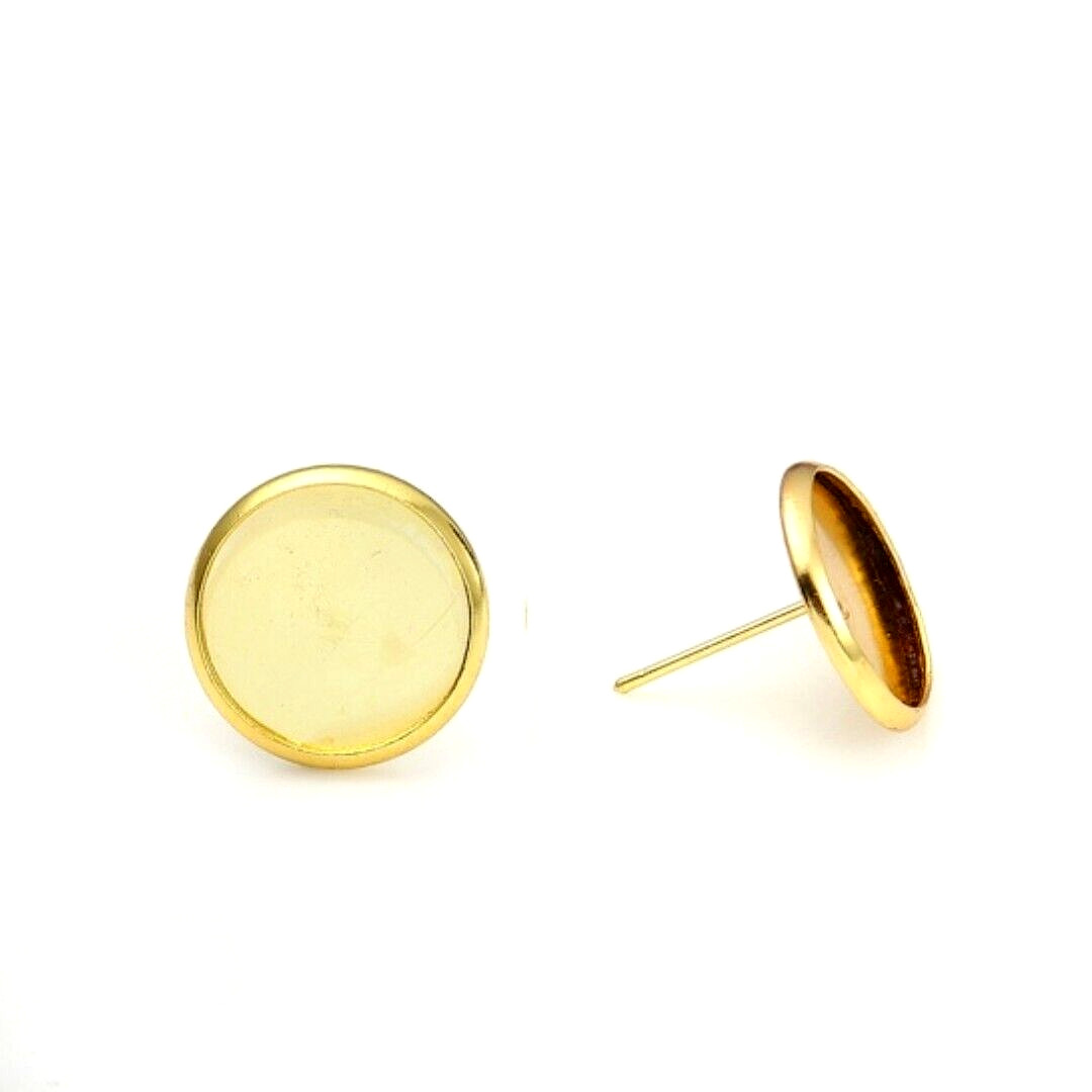 4 Cabochon Earring Settings Gold Stainless Steel Post Fits 10mm Cabs Earwires