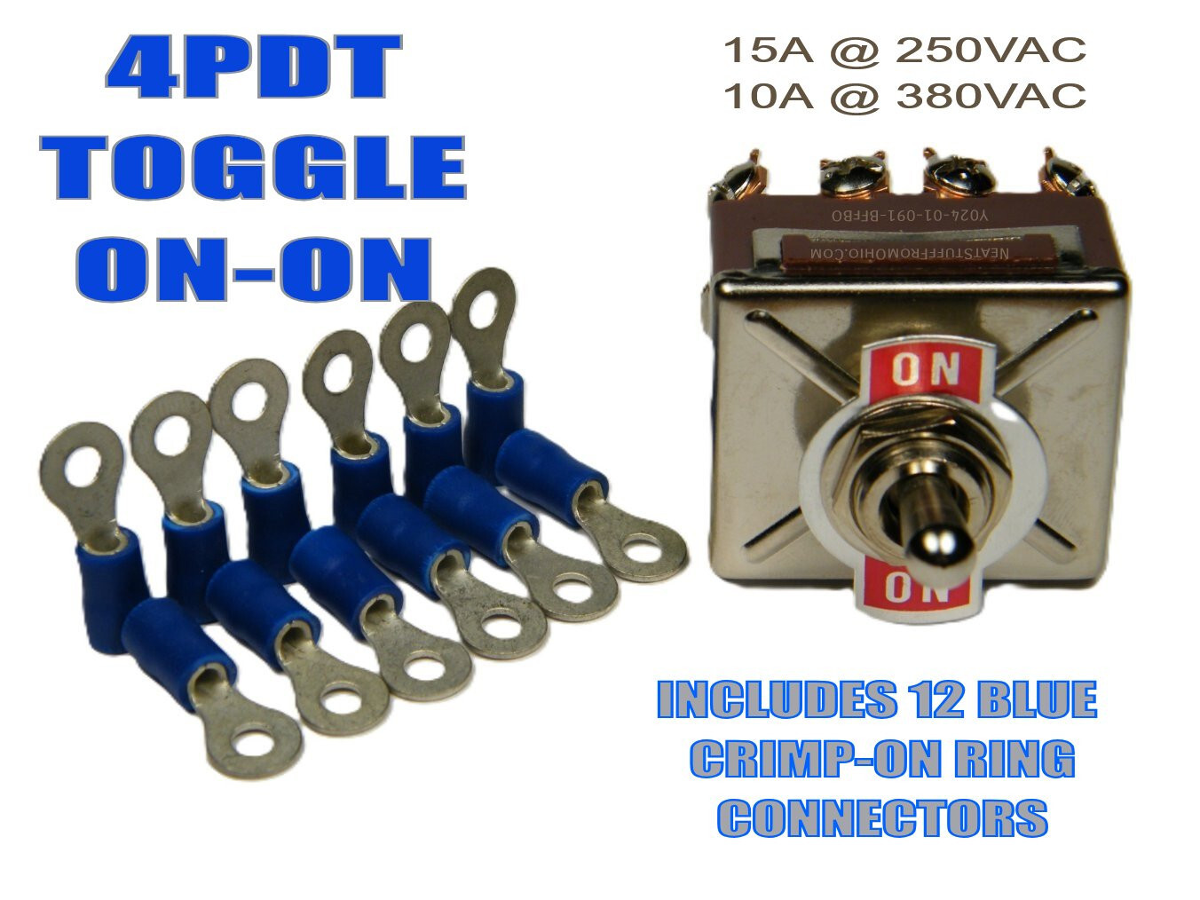TOGGLE SWITCH, 4PDT, ON-ON, HEAVY-DUTY, 12 RING CONNECTORS INCLUDED FOR FREE