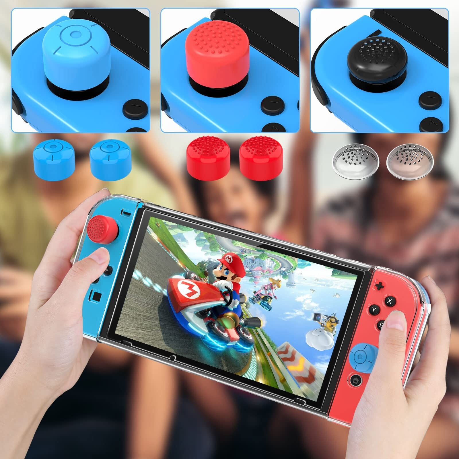 Case Compatible with Nintendo Switch with Screen Protector and6 thumb grip case