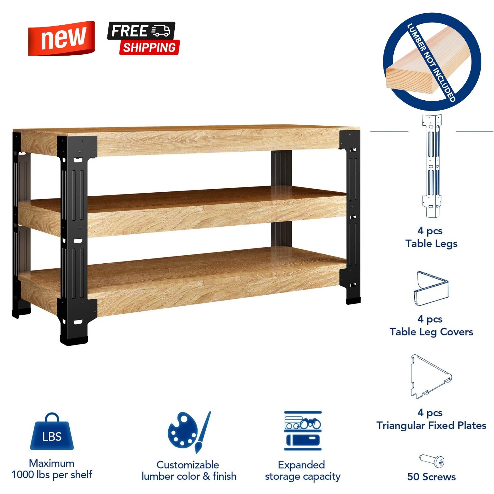 Steel Work Bench Leg Bracket Workbench Frame Kit Garage Shop Storage Shelving