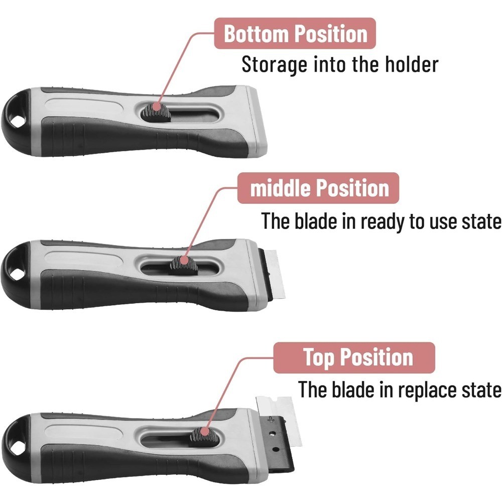 Retractable Razor Scraper Tool with 15 Extra Blades and Built-in Storage Box for