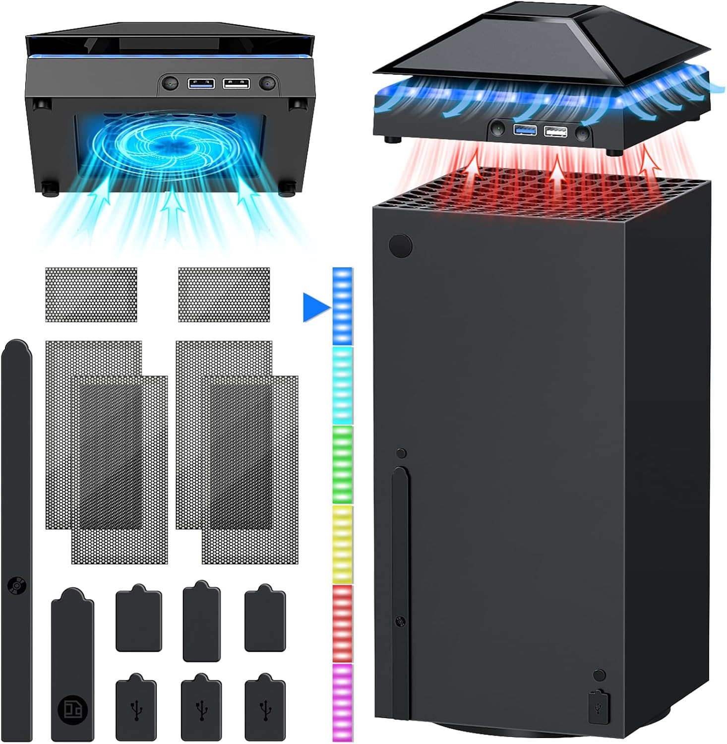 Upgraded RGB Cooling Fan for Xbox Series X with Dust Cover Accessories,  3 Gears