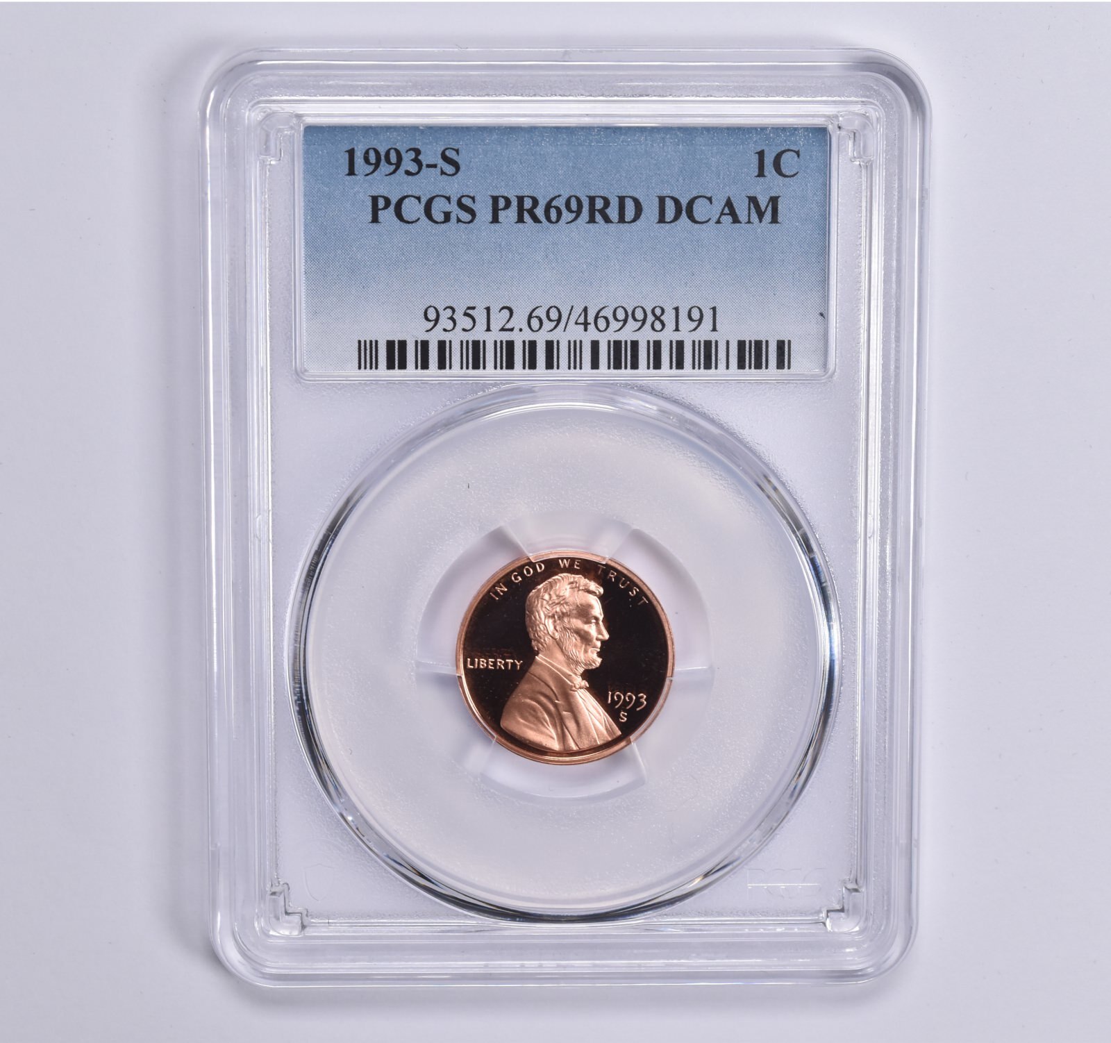 1993-S Lincoln Memorial Cent PR69 RD PCGS Blue Lbl