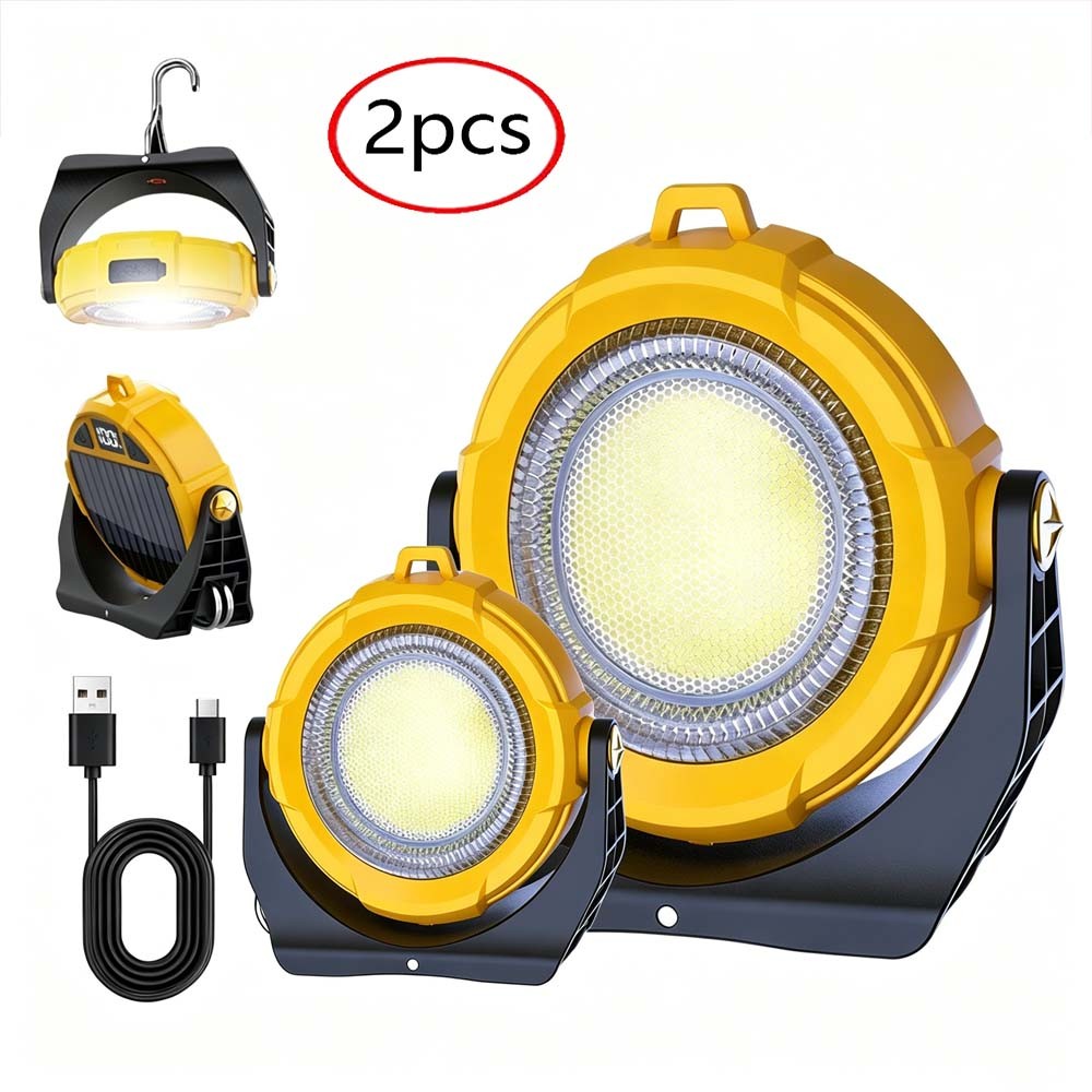 2pcs Portable LED Solar Rechargeable Work Light Outdoor Camping Security Light
