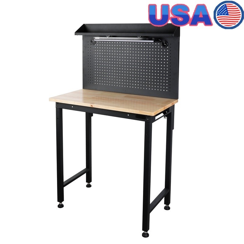 36 Inch Workbench Pegboard LED Light Steel Frame Heavy Duty Garage Workshop New
