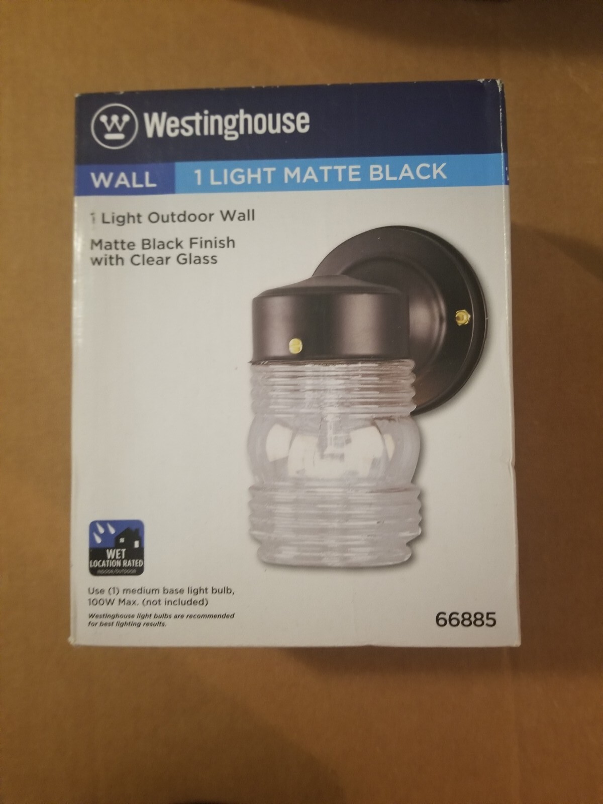 Westinghouse 66885 One-Light Jelly Jar Exterior Wall Lantern, Matte Black