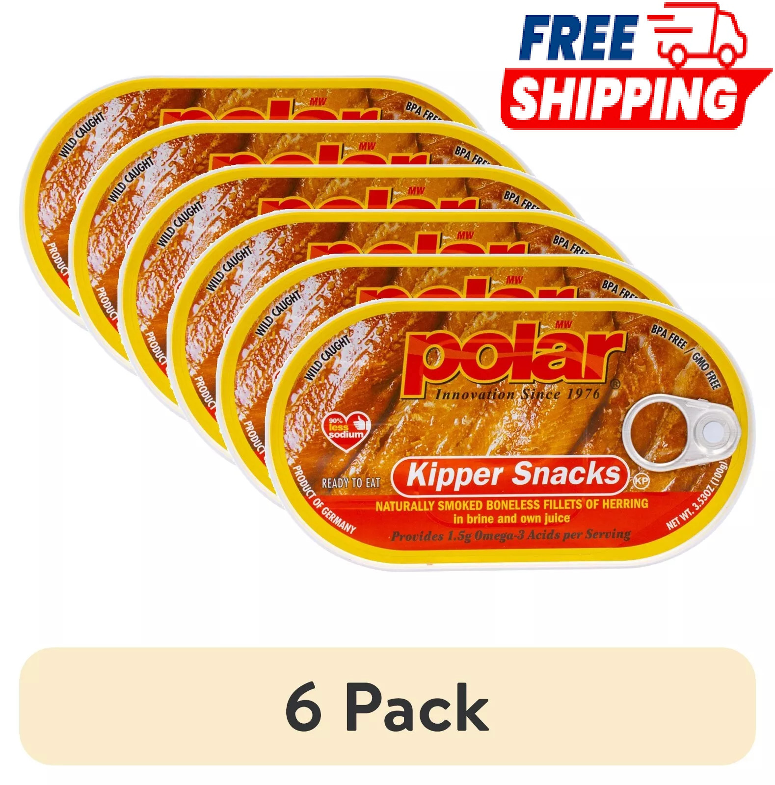 (6 pack) MW Polar Smoked Boneless Herring Kipper Snacks, 3.53 oz