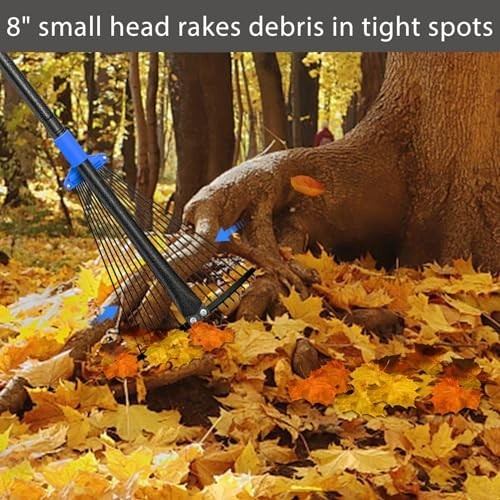 Adjustable Metal Leaf Rake with Long Handle - Heavy Duty Expandable Garden Rake