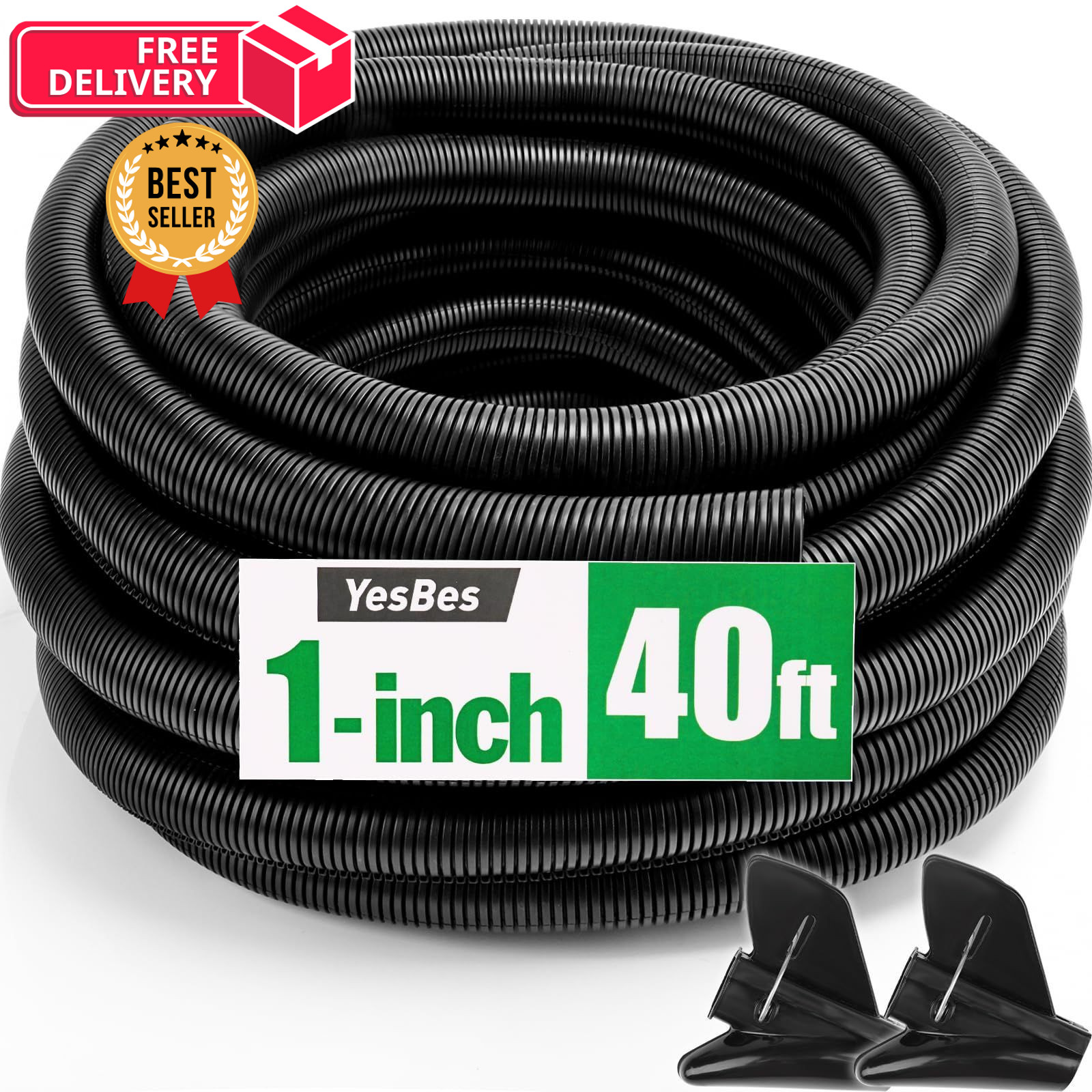40 FT Wire Loom 1 Inch, Split 1" x 40ft-Black, x 40ft-Black