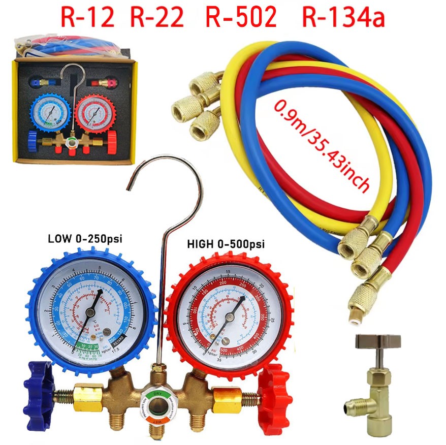 R134A HVAC A/C Refrigeration Kit AC Manifold Gauge Set Auto Service Kit R12 R22