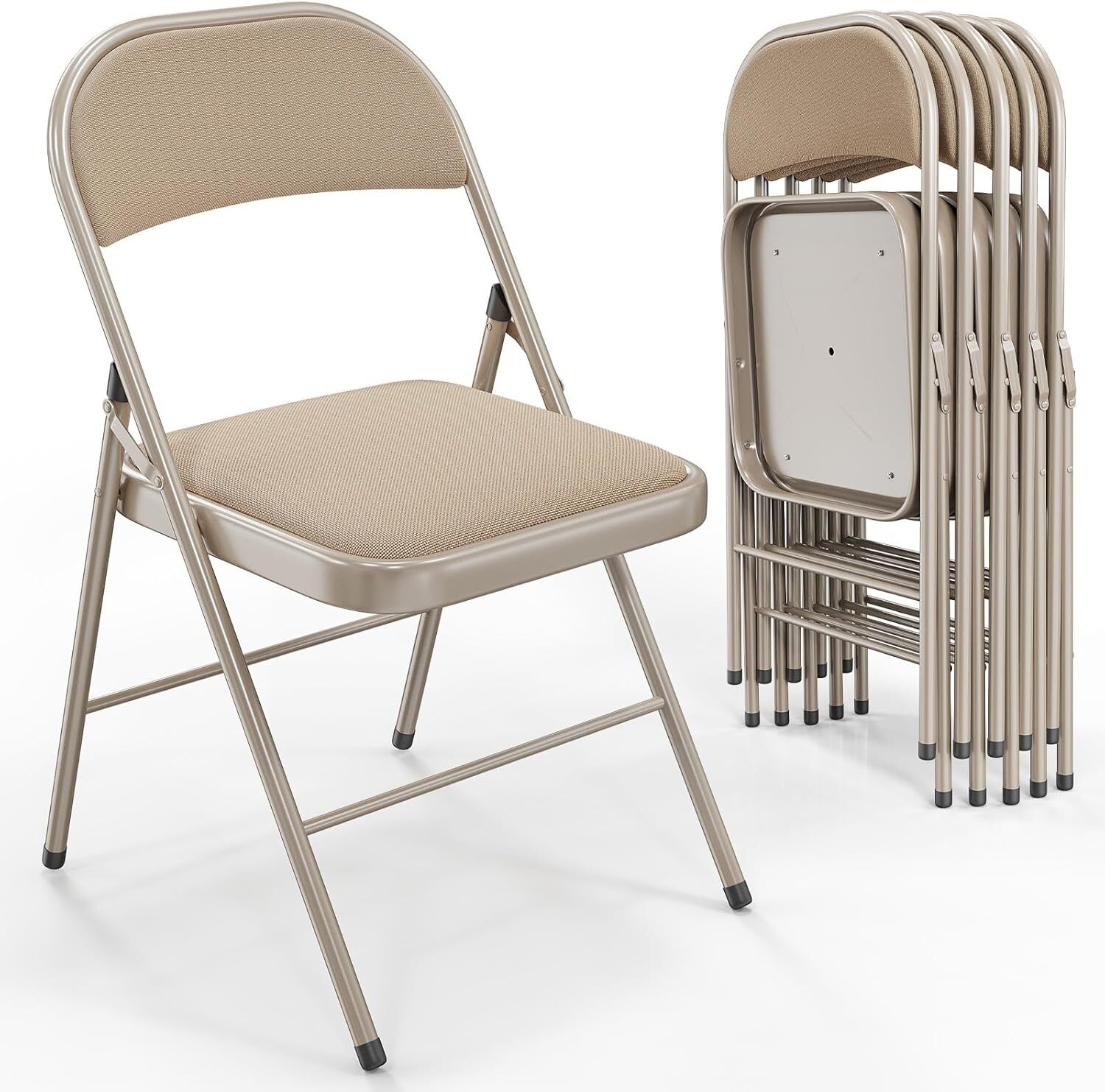 6 Pack Folding Chairs with Padded Seats, Metal Frame with Fabric Seat & Back