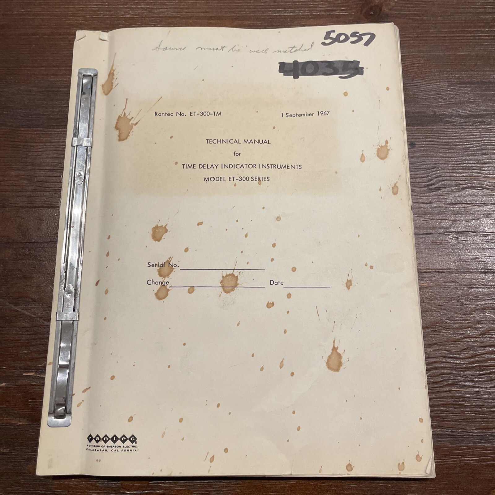 Rantec Model ET-300 Series Time Delay Indicator Instruments Technical Manual