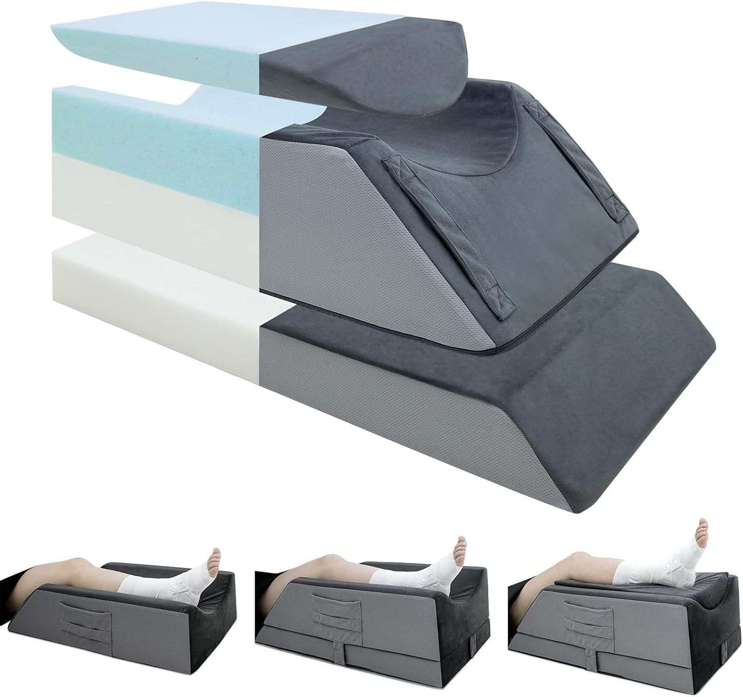 Adjustable Leg Elevation Pillow for Post-Surgery Recovery - 4 Heights, U-Shaped