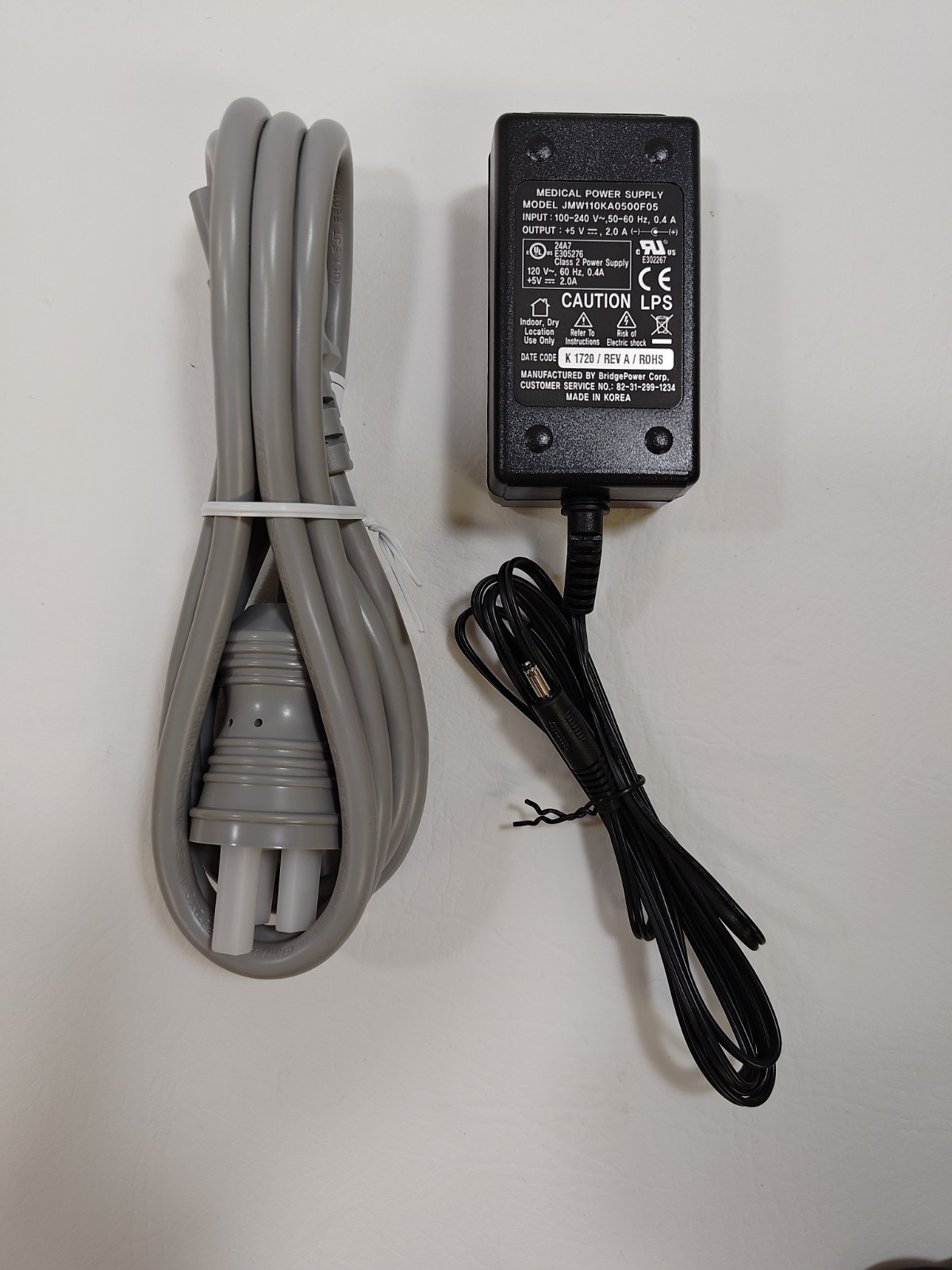 Bridgepower JMW110KA0500F05 Medical Power Supply & Hospital Grade Cord