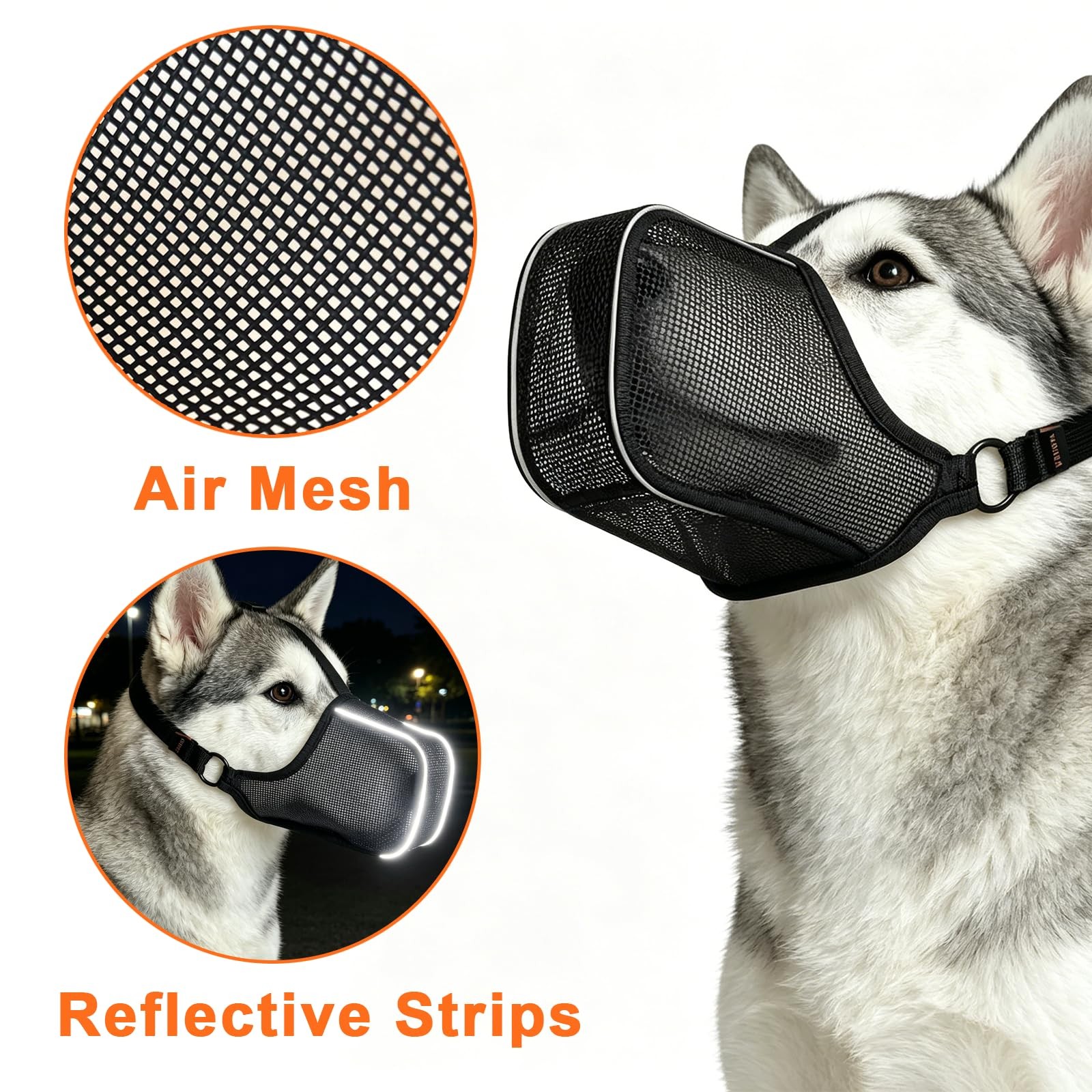 CNSYAF Dog Muzzle Black XL Breathable Reflective