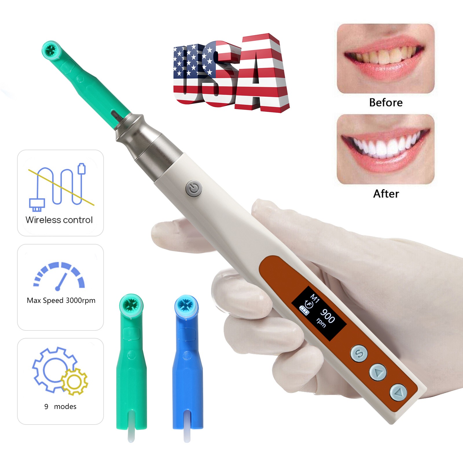 Dental Hygiene Prophy Handpiece 4Hole Wireless/ 105° disposable prophy angles