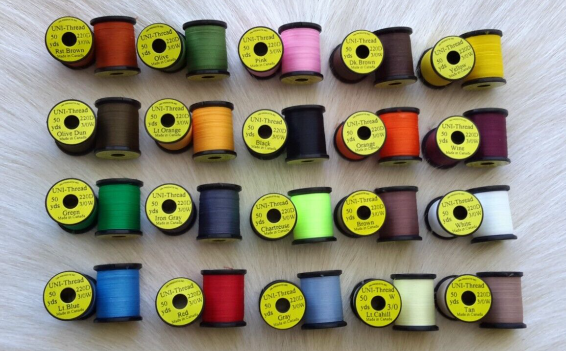 Fly Tying Thread. Uni- thread (20 Spool Combo) Size 3/0 50 yard spools, .
