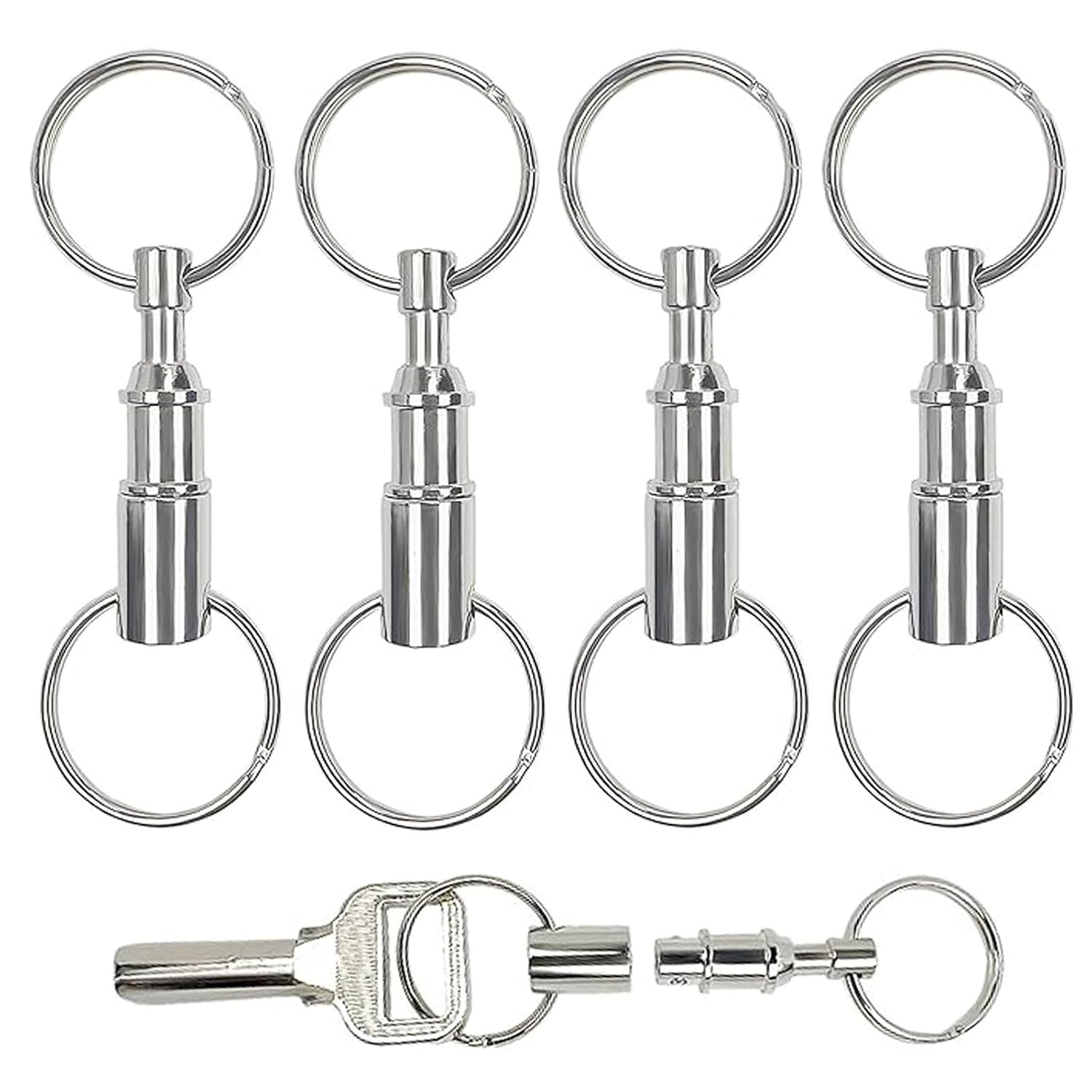 Quick Release Detachable Pull Apart Silver Keychain 4 Pcs Keychain Set