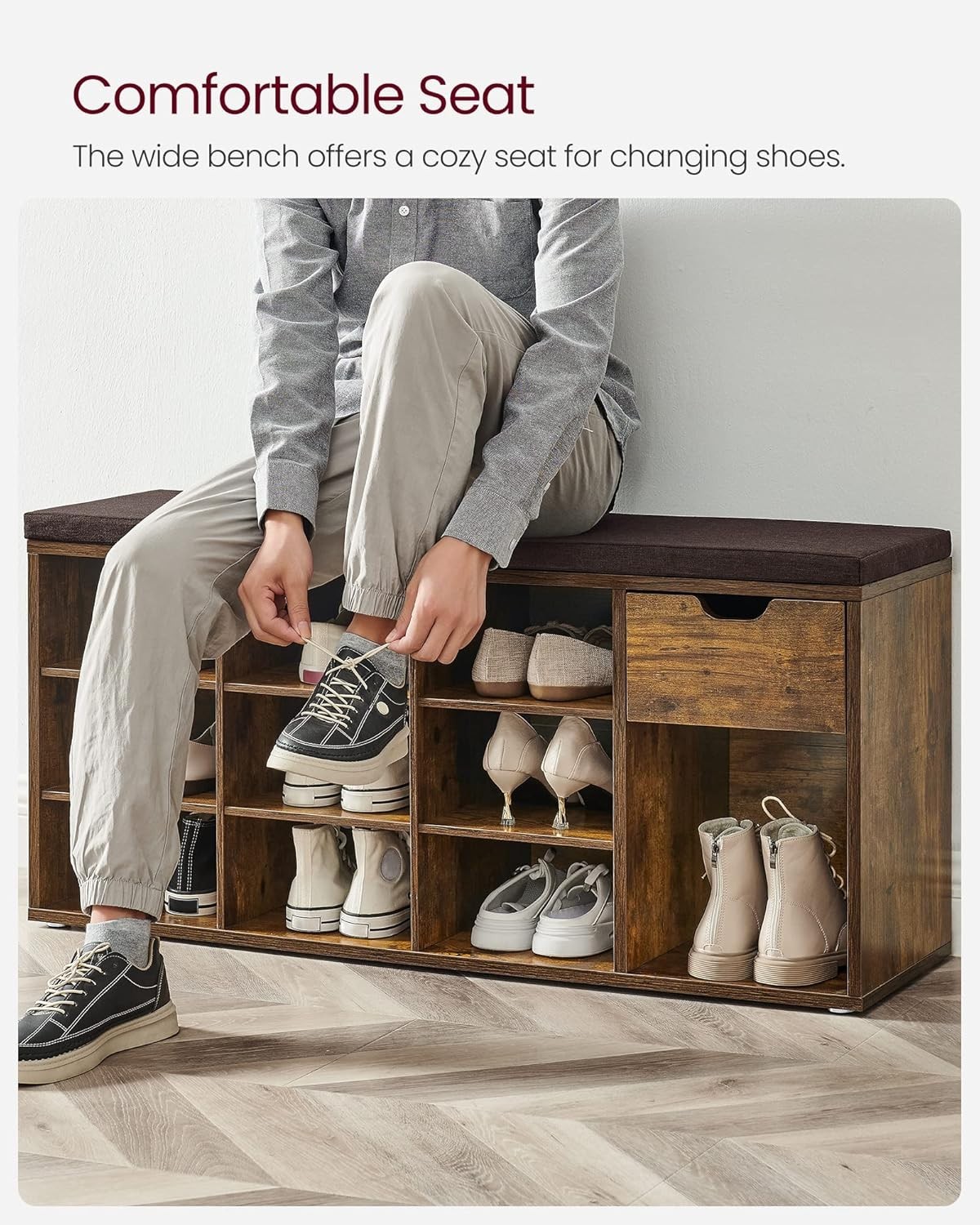 CUSTOS Collection - Storage Bench, Entryway Bench with Cushion, Drawer and Op...