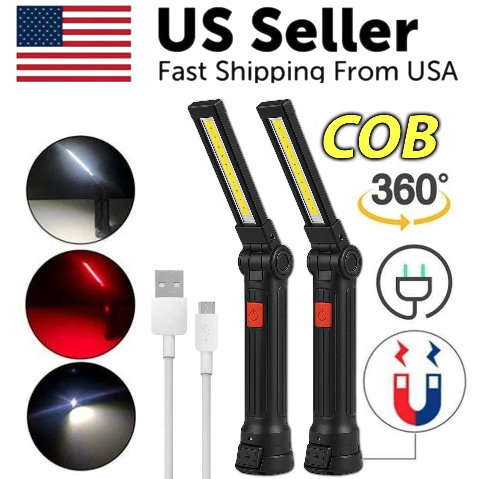 Rechargeable LED COB Work Light Mechanic Flashlight Lamp Magnetic Base Bright